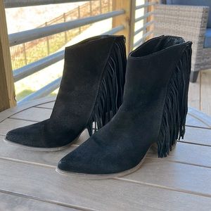 NEW Black Suede Fringe Ankle Pointed Toe Booties